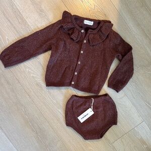 Kids Brown Knit Cardigan and Bloomers Set